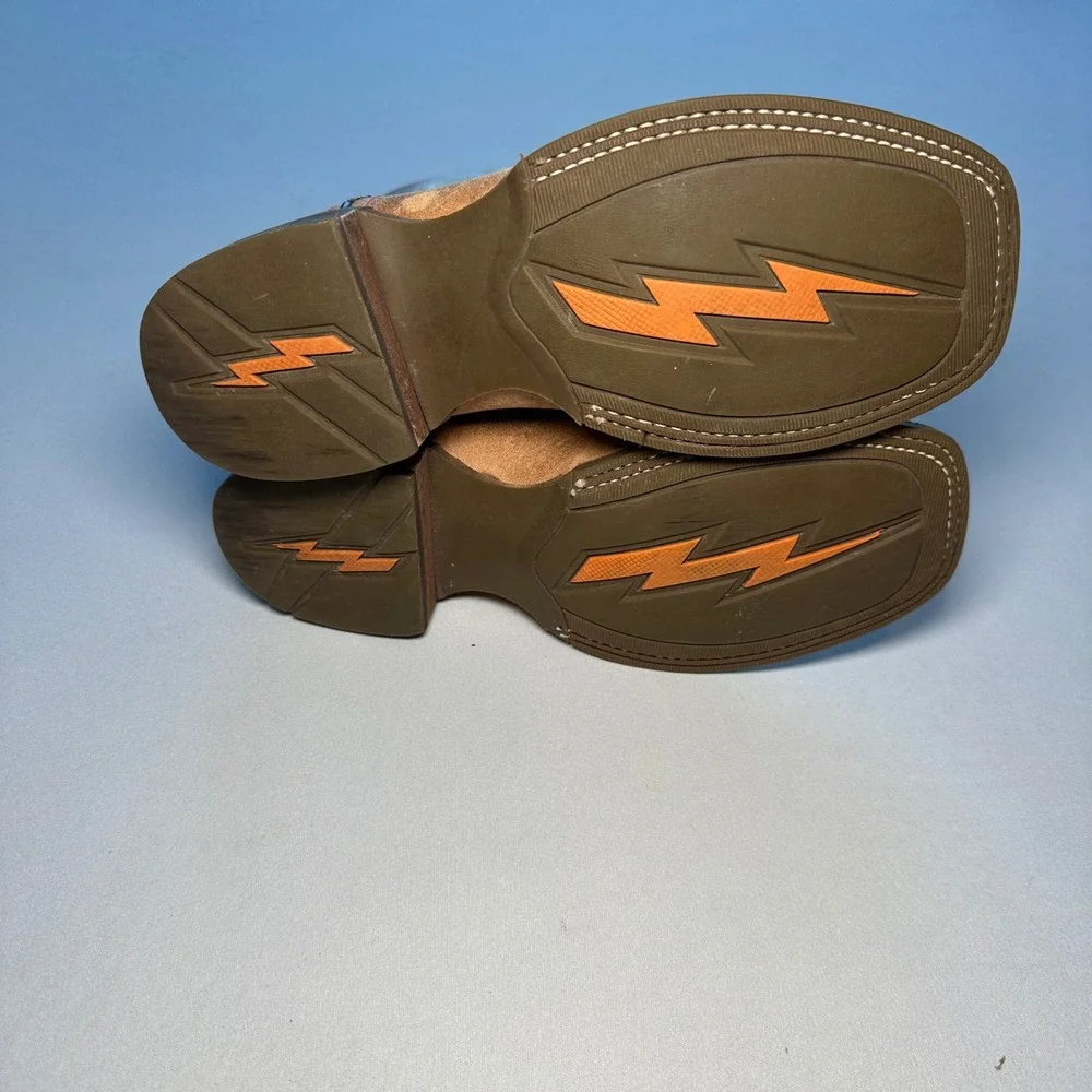 Cody James Cowboy Boots Kids 4D Red Brown Leather Square Toe Western Embroidered